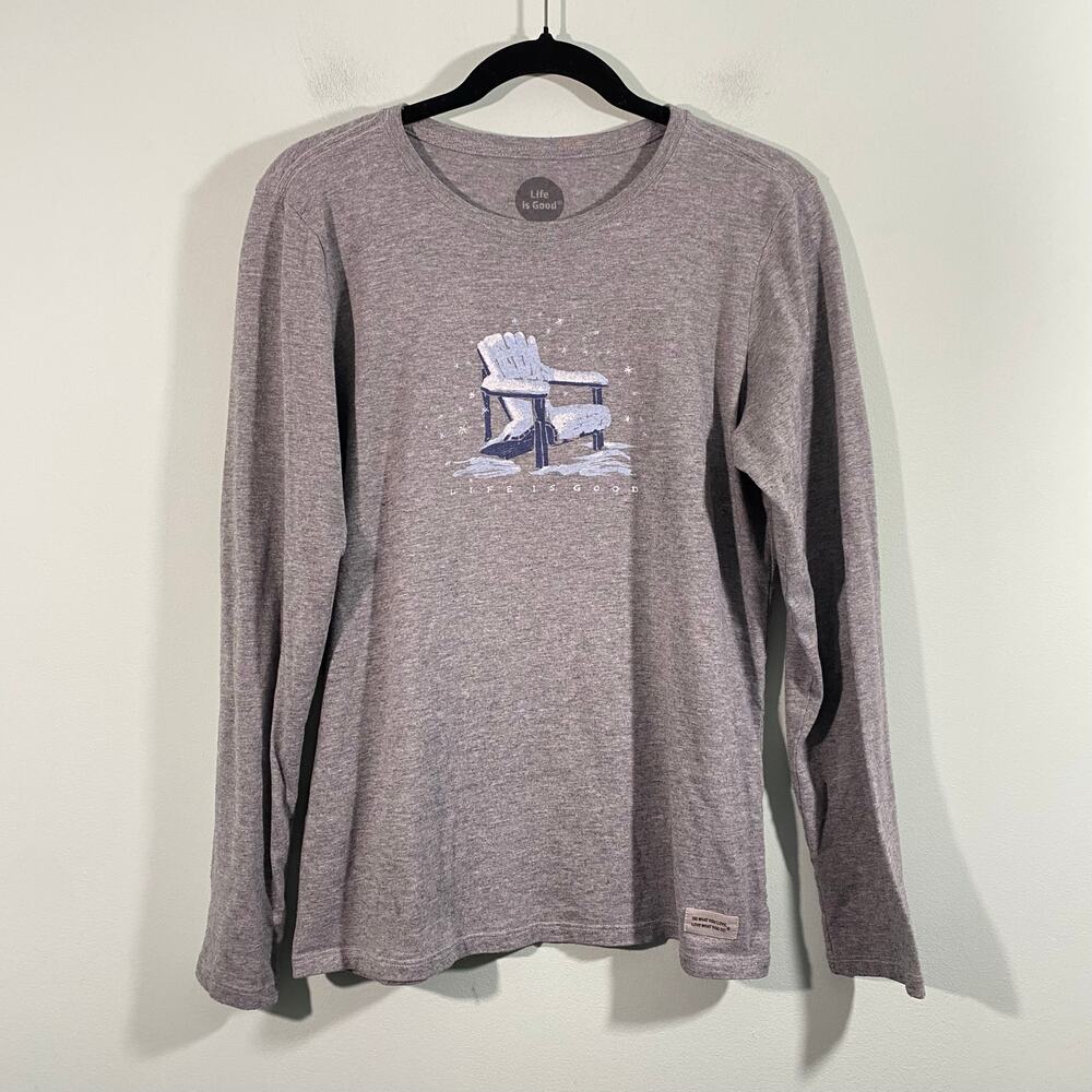 Life Is Good Women Grey Wonderland Adirondack Long Sleeve Crusher Tee Size M